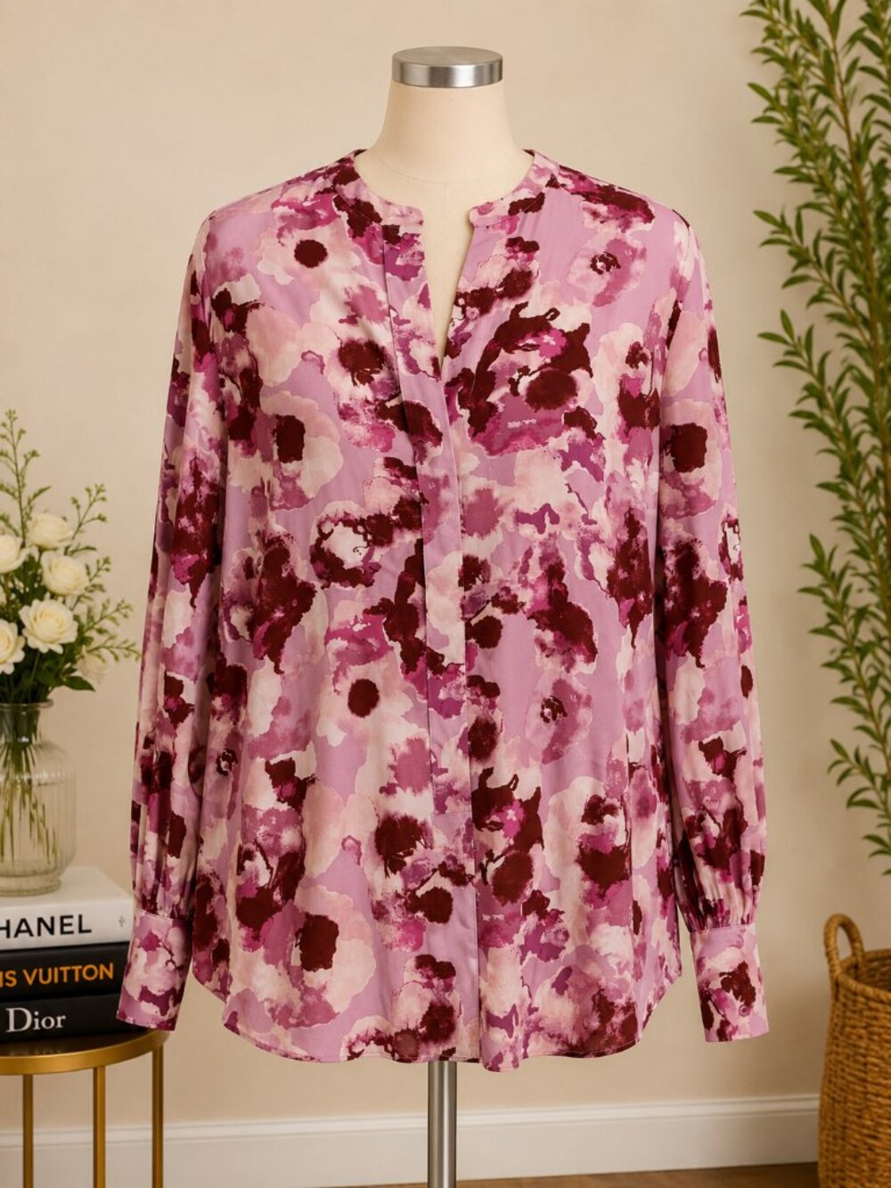 NORDSTROM SIGNATURE Floral Blouse Size XXL Purple EcoVero Viscose NWT